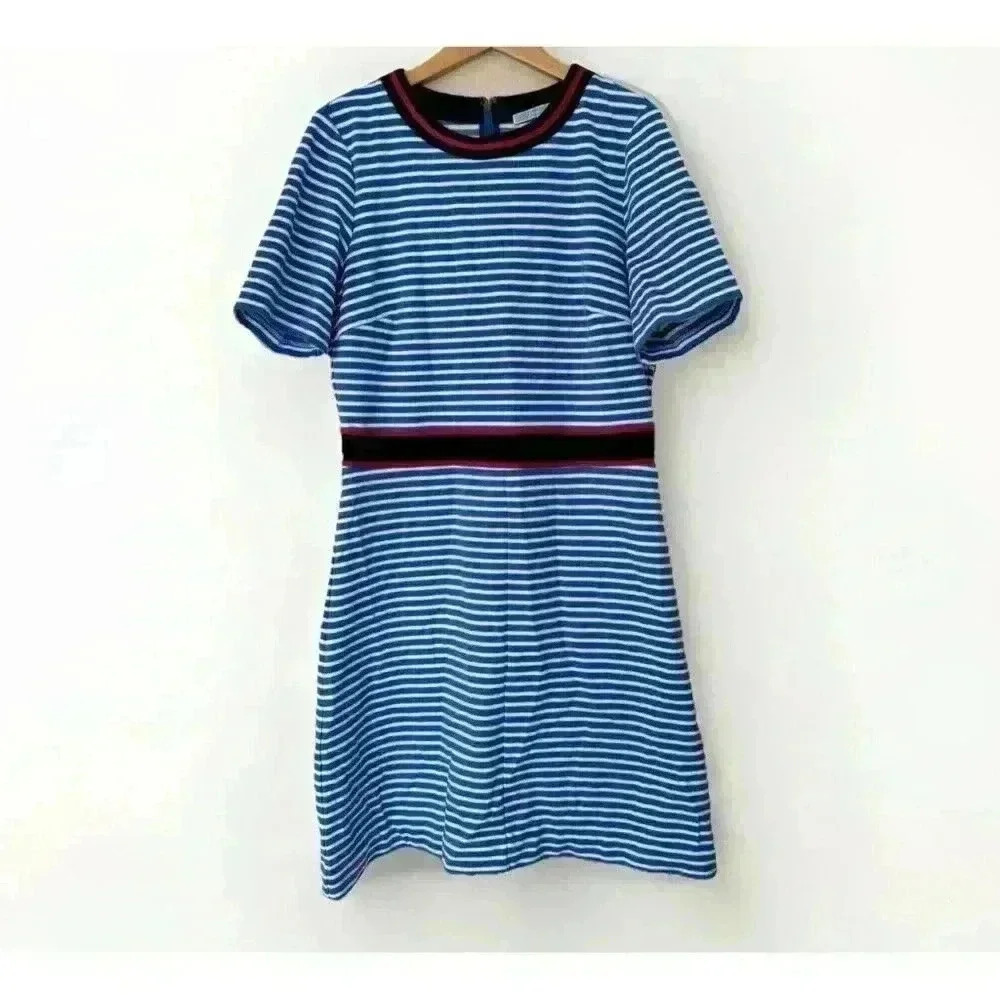 Draper James Womens Striped Shirt Dress Size M Blue Knee Length Short Sleeve Zip